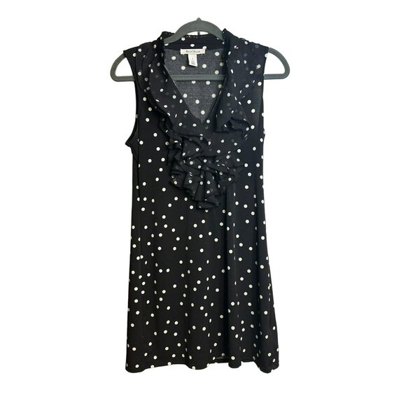 WHBM White House Black Market Polka Dot Ruffle Neck Chic Dress – Size Small - Picture 2 of 6